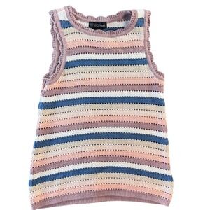 Design 365 Womens XS Striped Knit Sweater Vest Cotton Ruffle Trim BHG0412016NR